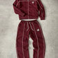 Men's Vintage Burgundy Piping Zip-Up Tracksuit Set