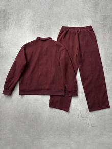 Men's Vintage Burgundy Piping Zip-Up Tracksuit Set