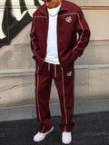 Men's Vintage Burgundy Piping Zip-Up Tracksuit Set