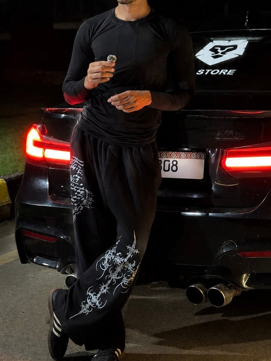 Embroidered Wide-Leg Cargo Pants
