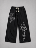 Embroidered Wide-Leg Cargo Pants