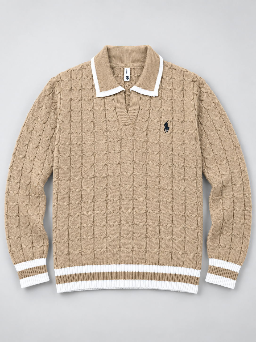 Men’s Cable Knit Polo Sweater – Classic Collared Knit Pullover