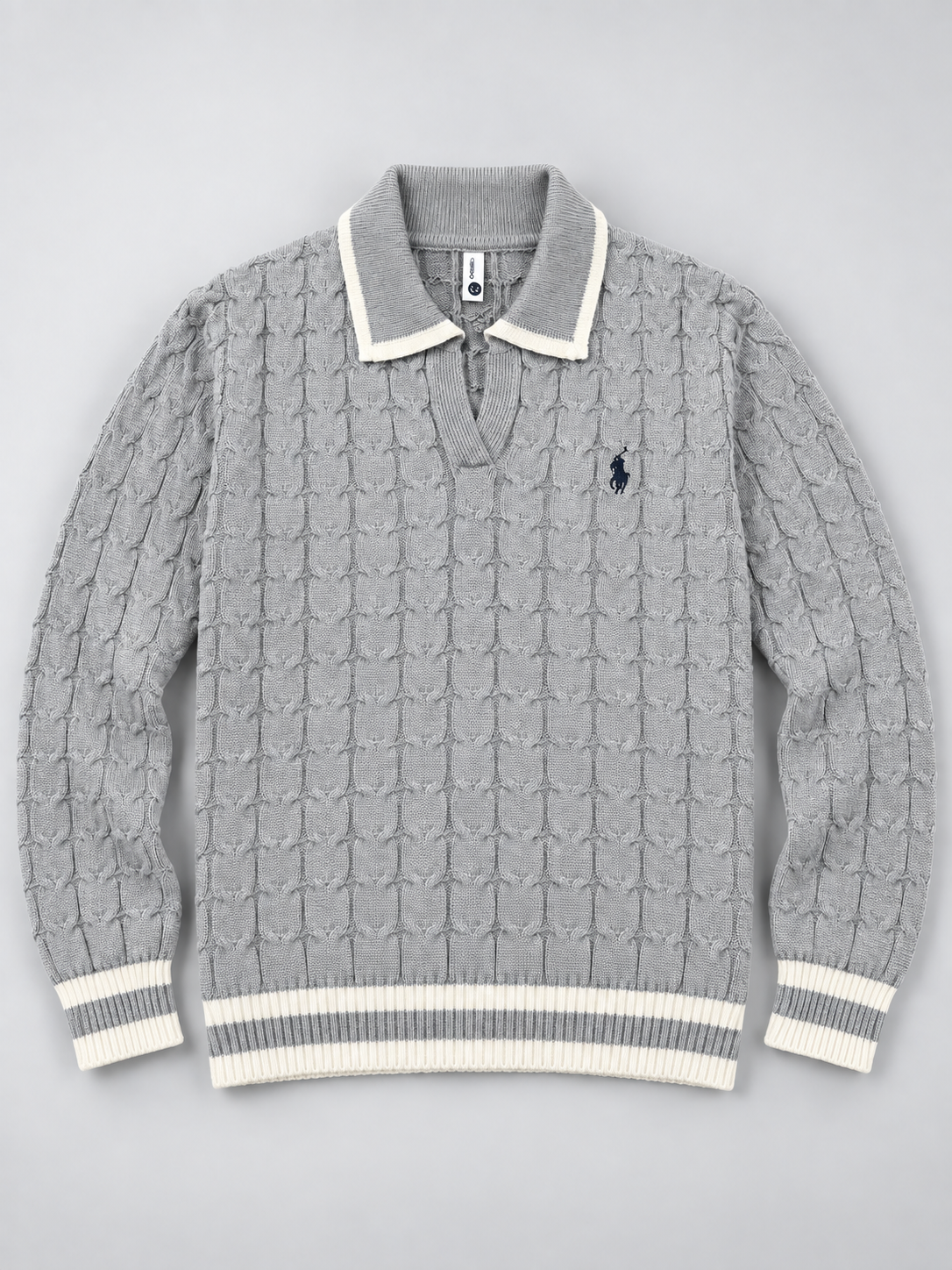 Men’s Cable Knit Polo Sweater – Classic Collared Knit Pullover