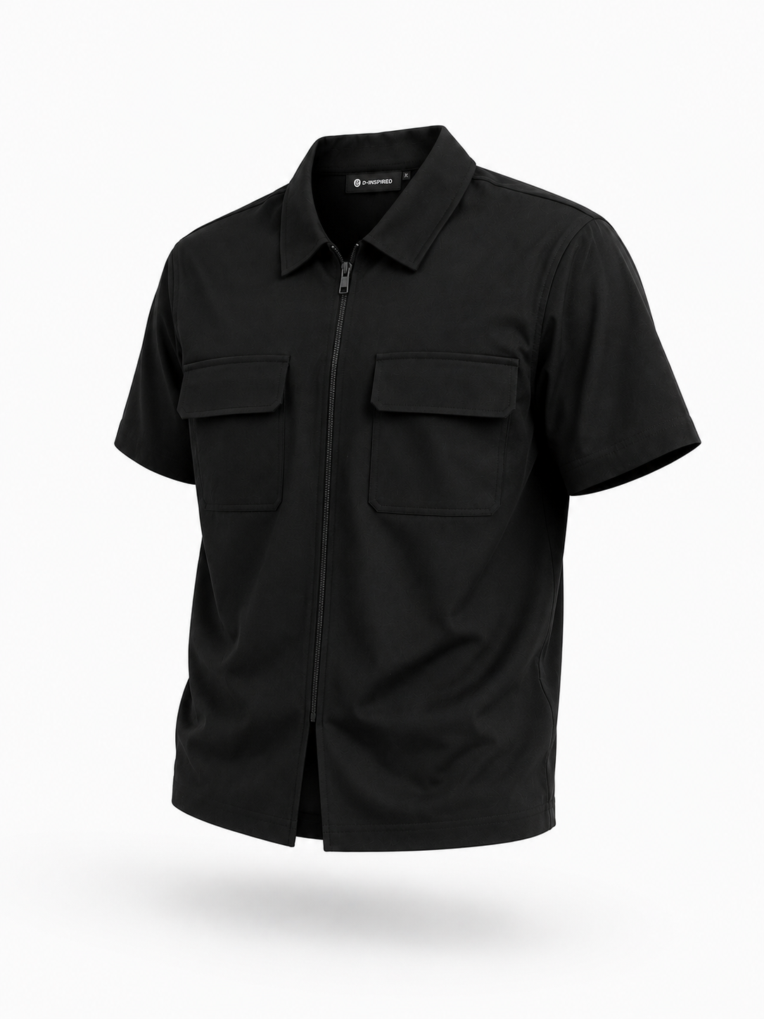 Men's Black Utility Zip-Up Shirt – Short Sleeve