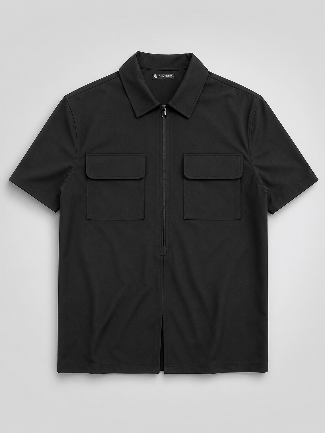 Men's Black Utility Zip-Up Shirt – Short Sleeve