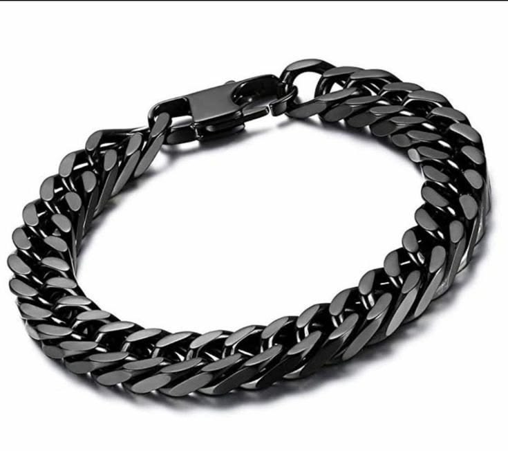 Men's Black Stainless Steel Cuban Chain & Wheat Link Bracelet