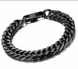 Men's Black Stainless Steel Cuban Chain & Wheat Link Bracelet