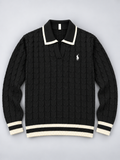 Men’s Cable Knit Polo Sweater – Classic Collared Knit Pullover