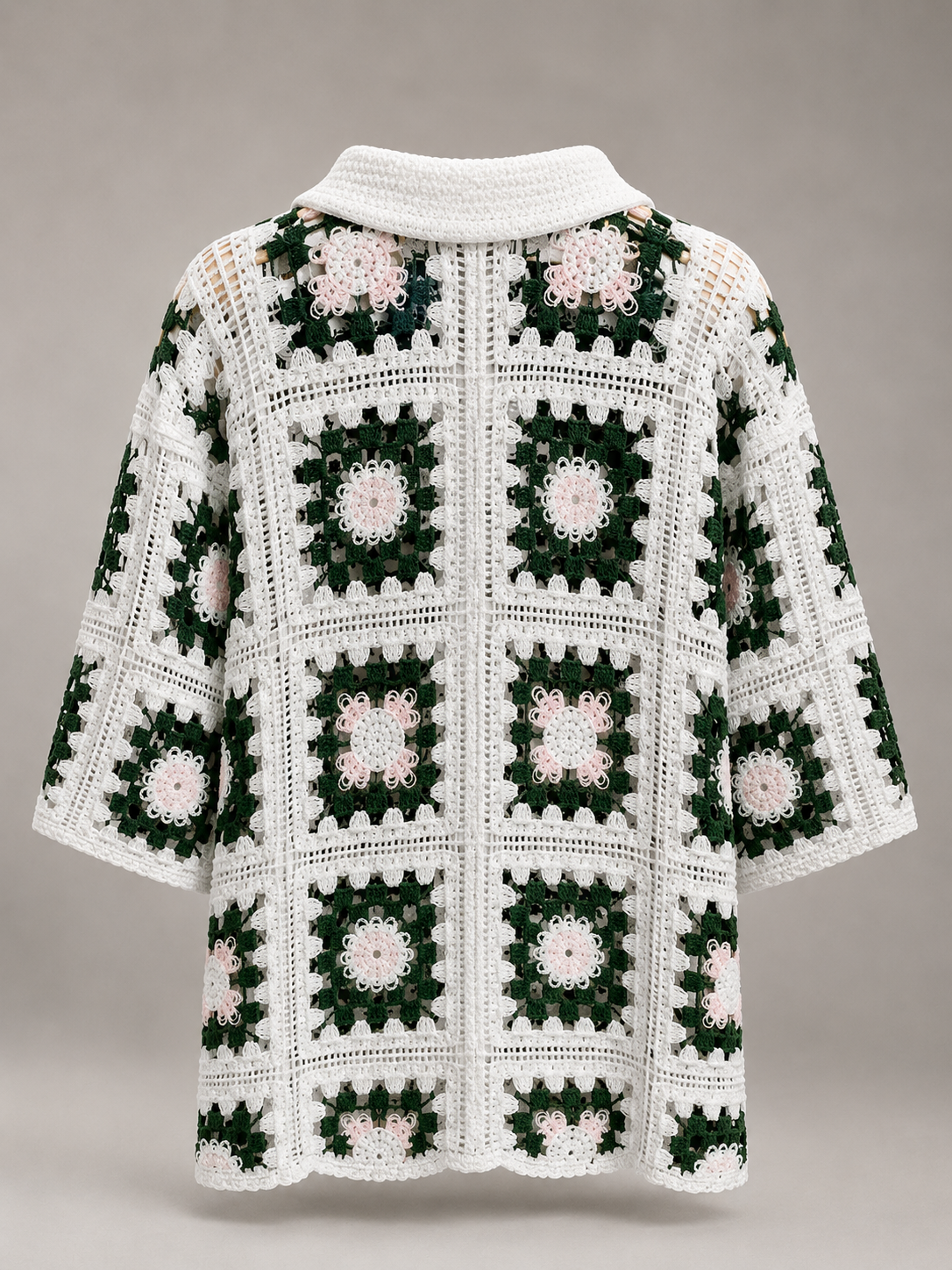Crochet Floral Button-Up Shirt