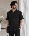 Men's Black Utility Zip-Up Shirt – Short Sleeve