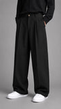 Men’s Relaxed Wide-Leg Tailored Trousers – Black