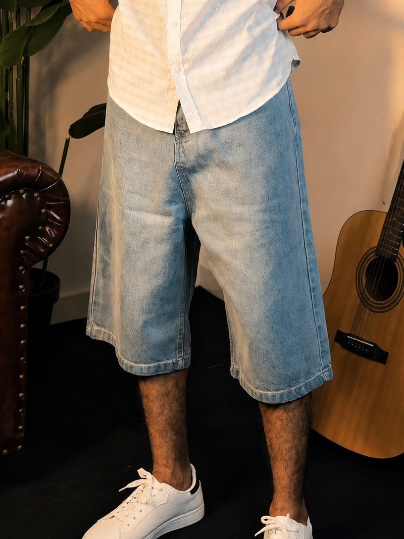 Men's Light Wash Baggy Denim Shorts