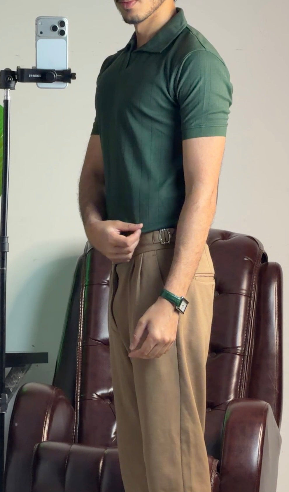 Ribbed Textured Polo Shirt – Short Sleeve