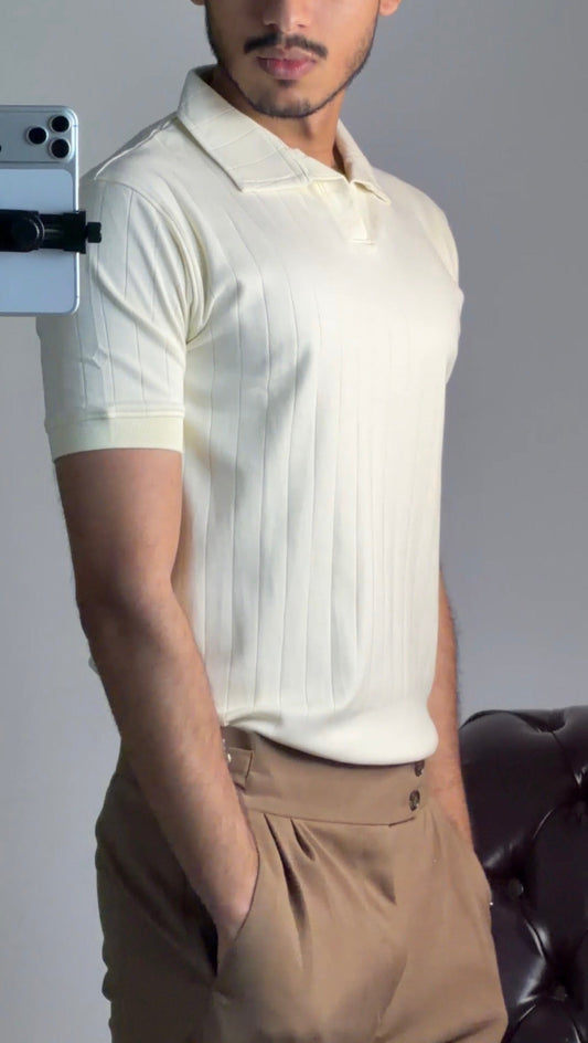 Ribbed Textured Polo Shirt – Short Sleeve