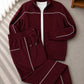Men's Vintage Burgundy Piping Zip-Up Tracksuit Set